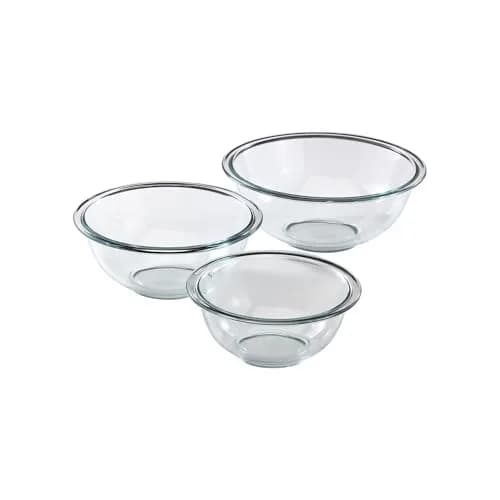Amazon listing photo of Pyrex Essentials Glass Mixing Bowl Set (3-Piece)