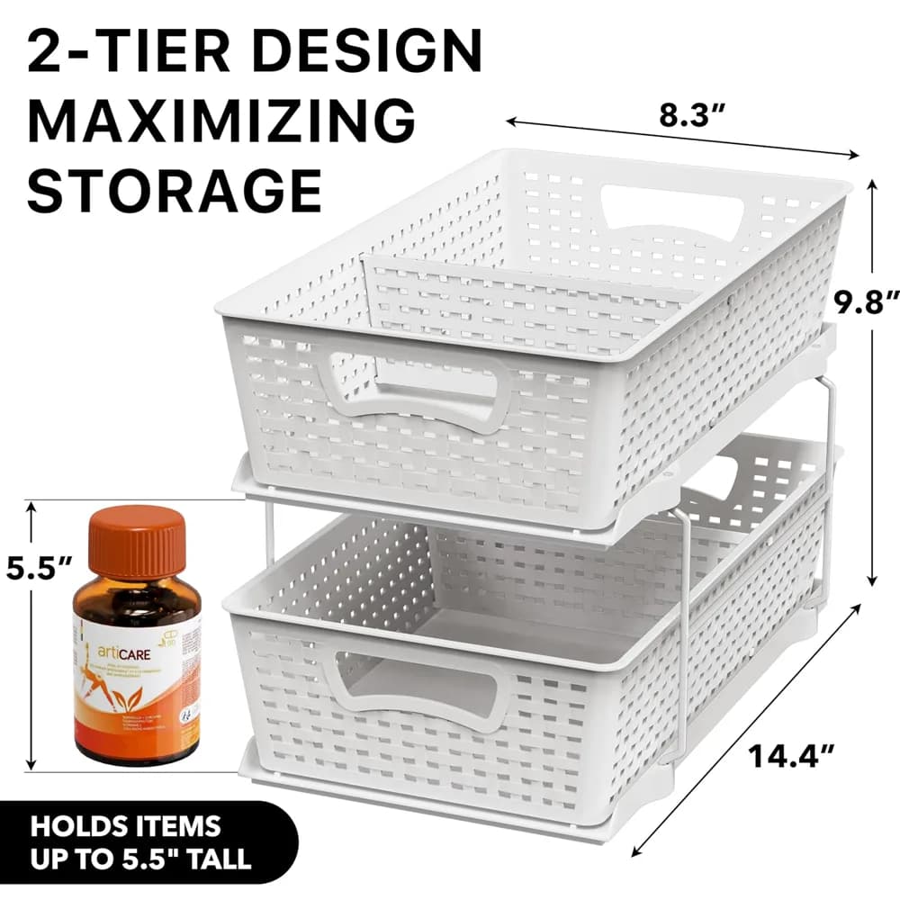 Amazon listing photo of Simple Houseware 2-Tier Under Sink Organizer (White)