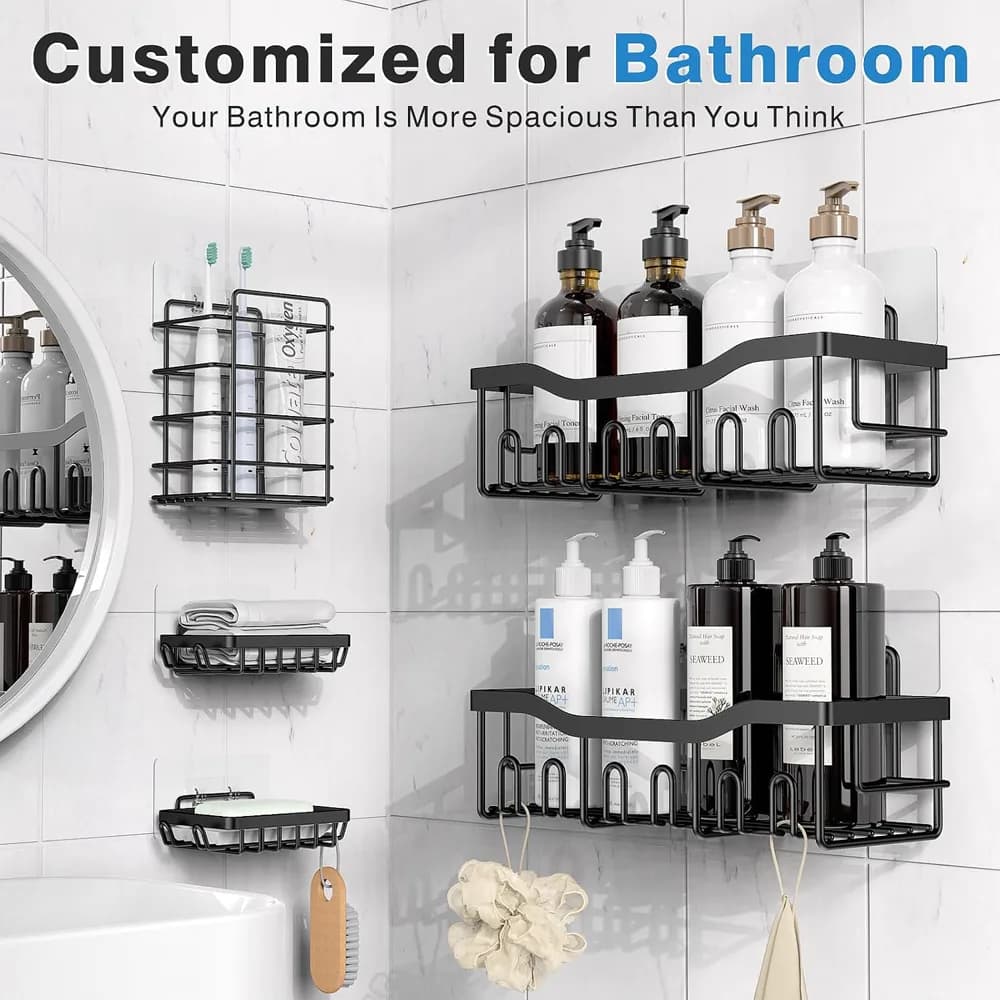 Amazon listing photo of EUDELE Adhesive Shower Caddy (5 pack)