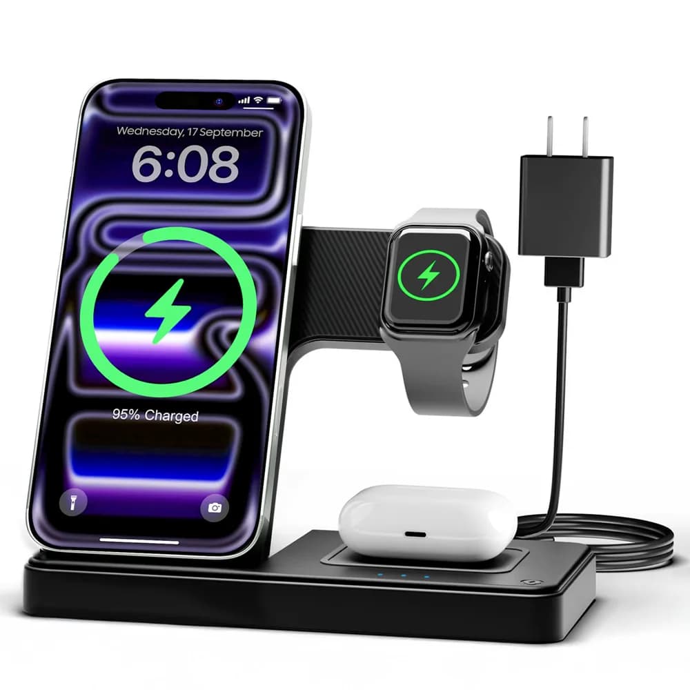 Amazon listing photo of GETPALS 3-in-1 Wireless Charging Station (Black)