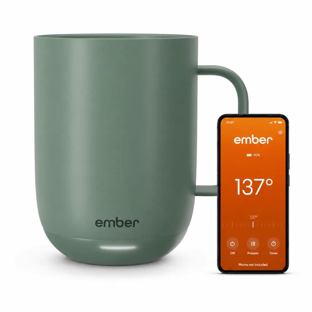 Amazon listing photo of Ember Temperature Control Smart Mug 2 (14 oz, Sage Green)