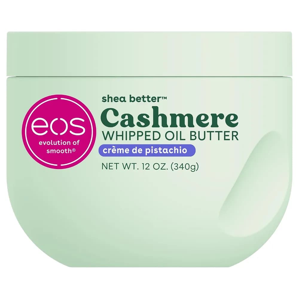 Amazon listing photo of eos Cashmere Whipped Oil Body Butter, Crème de Pistachio (12 oz)