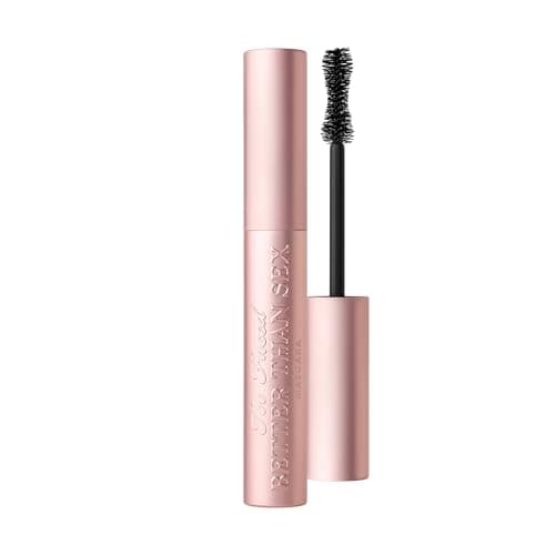 Too Faced Better Than Sex mascara and hourglass wand for flat, short-looking lashes