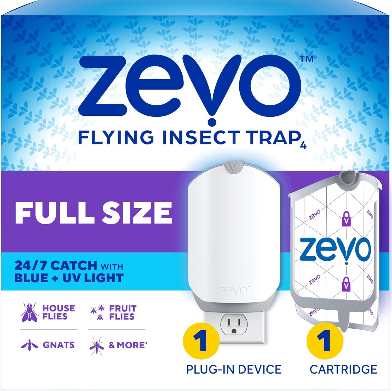Zevo flying insect trap starter plug-in for fruit flies and gnats near the fruit bowl